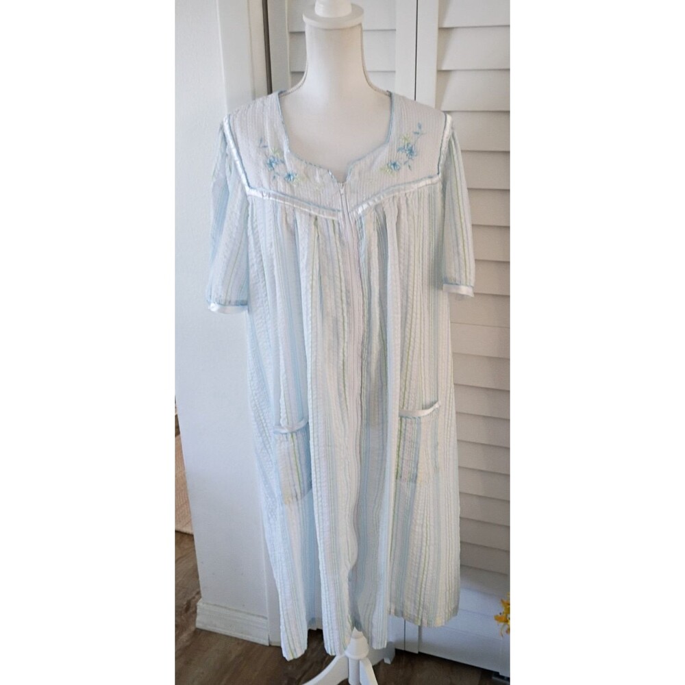 Celestial Dreams zip front house dress pockets seersucker XL‎
